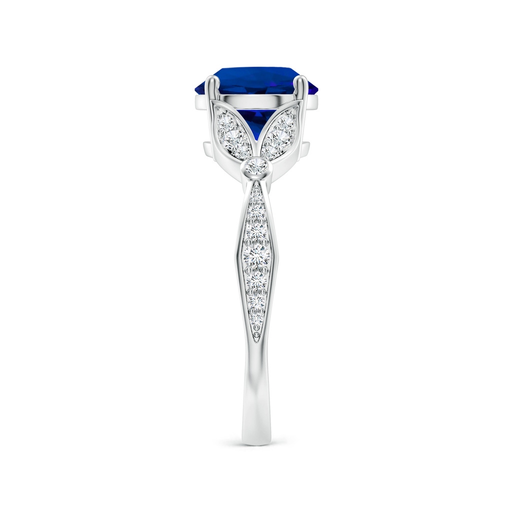 8mm Labgrown Lab-Grown Nature-Inspired Round Blue Sapphire Engagement Ring with Leaf Motifs in White Gold Side 299