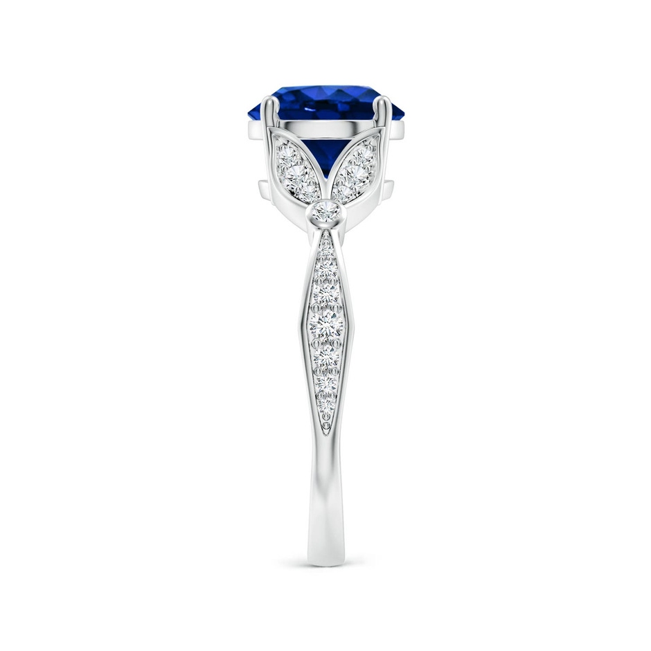 8mm Labgrown Lab-Grown Nature-Inspired Round Blue Sapphire Engagement Ring with Leaf Motifs in White Gold side 299