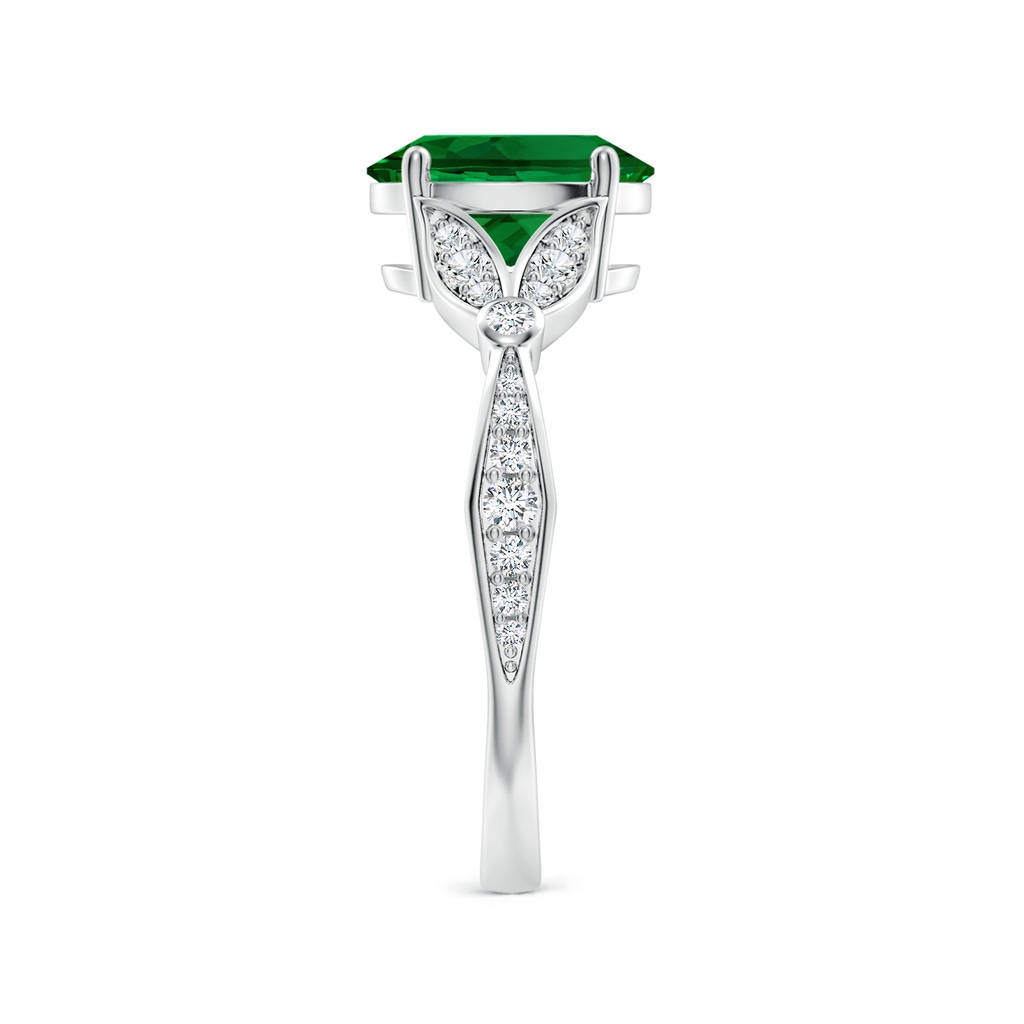 9x7mm Labgrown Lab-Grown Nature-Inspired Oval Emerald Engagement Ring with Leaf Motifs in White Gold Side 299