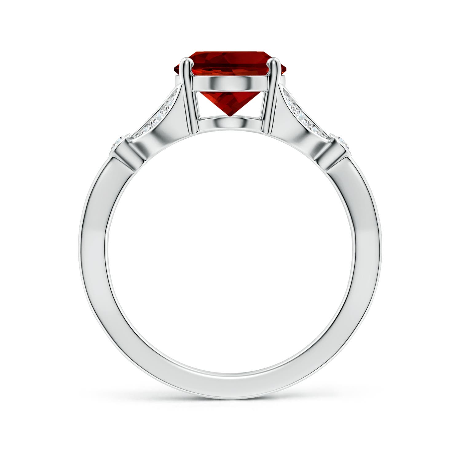 10x8mm Labgrown Lab-Grown Nature-Inspired Oval Ruby Engagement Ring with Leaf Motifs in 18K White Gold