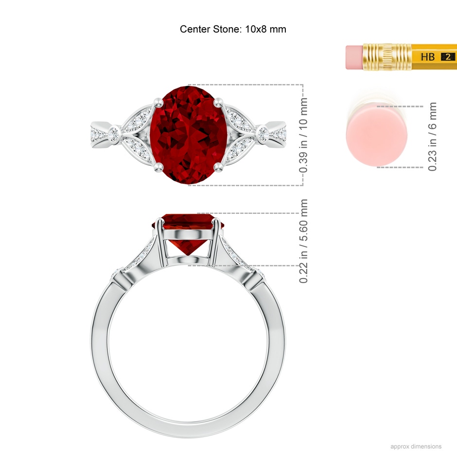 10x8mm Labgrown Lab-Grown Nature-Inspired Oval Ruby Engagement Ring with Leaf Motifs in 18K White Gold ruler