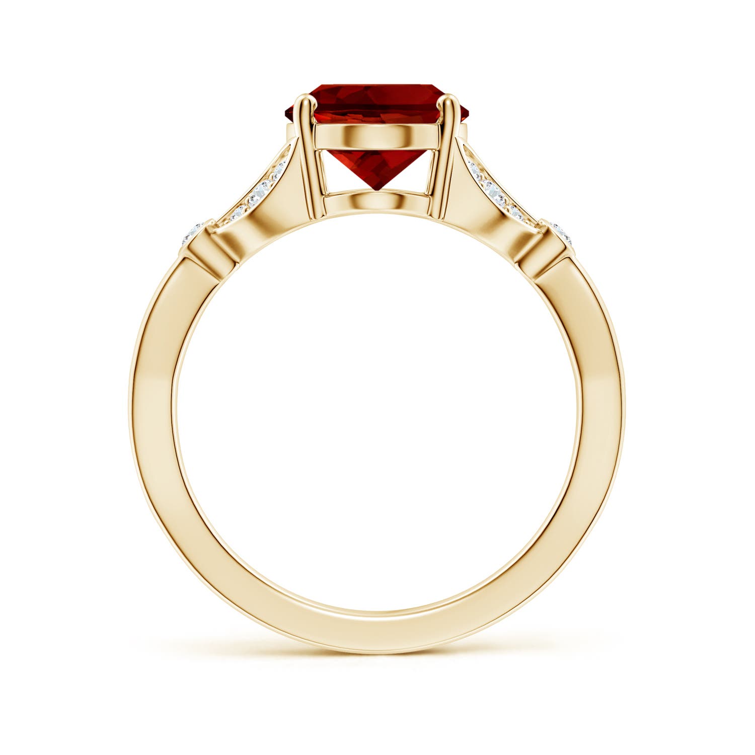 10x8mm Labgrown Lab-Grown Nature-Inspired Oval Ruby Engagement Ring with Leaf Motifs in 18K Yellow Gold