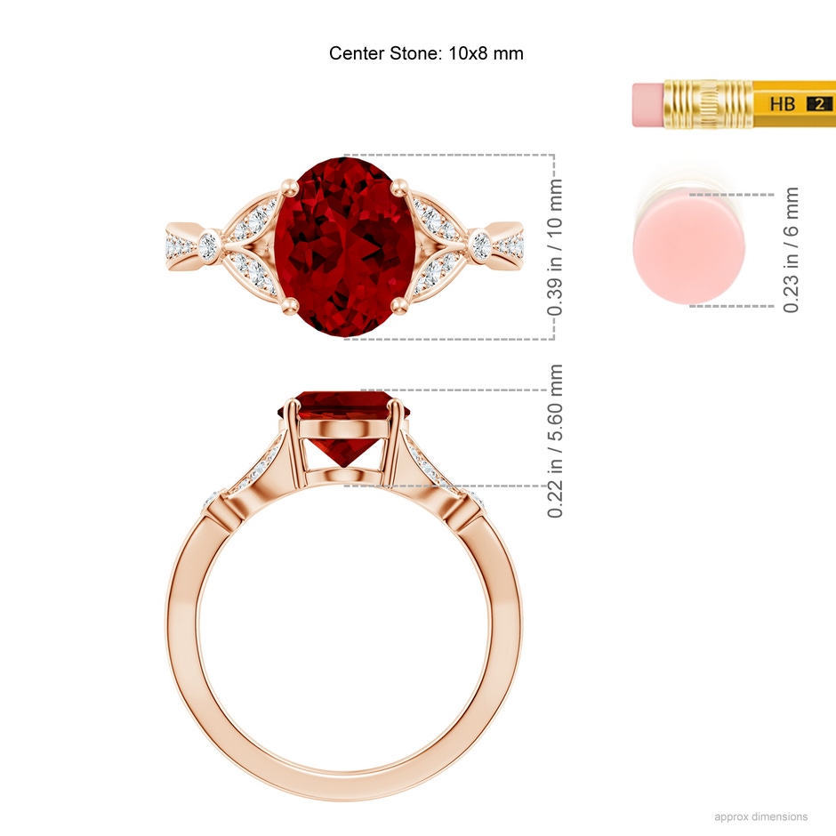 10x8mm Labgrown Lab-Grown Nature-Inspired Oval Ruby Engagement Ring with Leaf Motifs in Rose Gold ruler