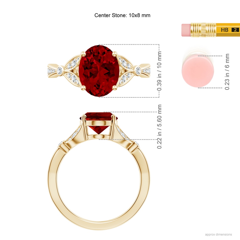 10x8mm Labgrown Lab-Grown Nature-Inspired Oval Ruby Engagement Ring with Leaf Motifs in Yellow Gold ruler
