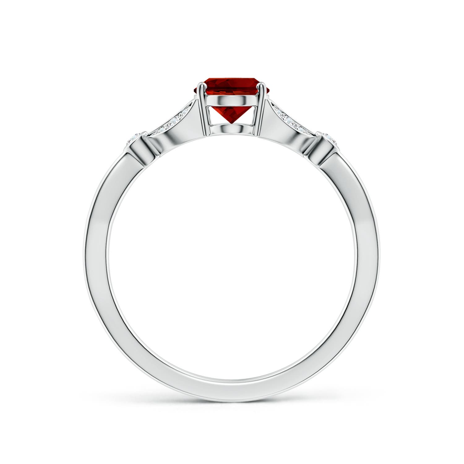 7x5mm Labgrown Lab-Grown Nature-Inspired Oval Ruby Engagement Ring with Leaf Motifs in 18CT White Gold - side 3