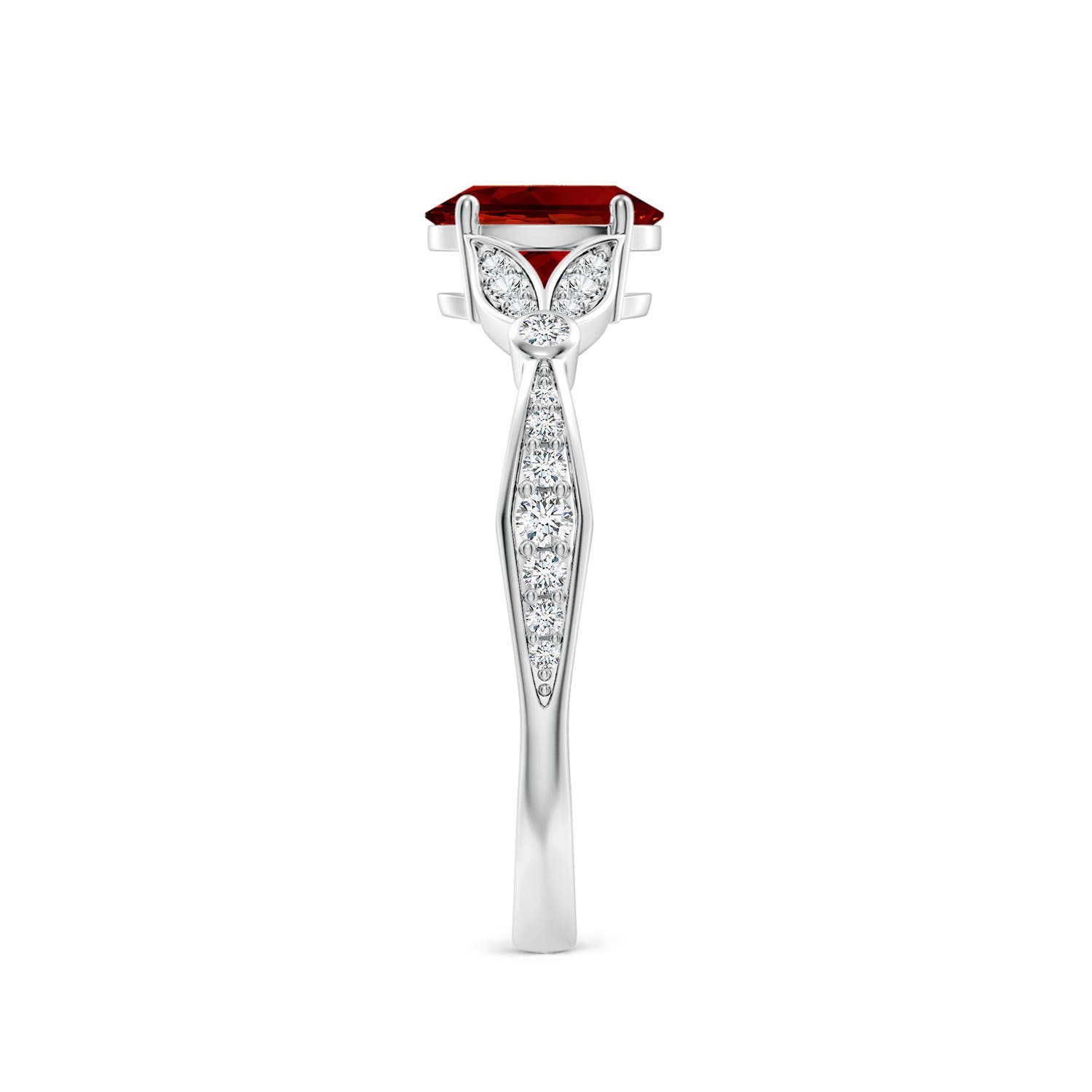 7x5mm Labgrown Lab-Grown Nature-Inspired Oval Ruby Engagement Ring with Leaf Motifs in 18CT White Gold - side 4