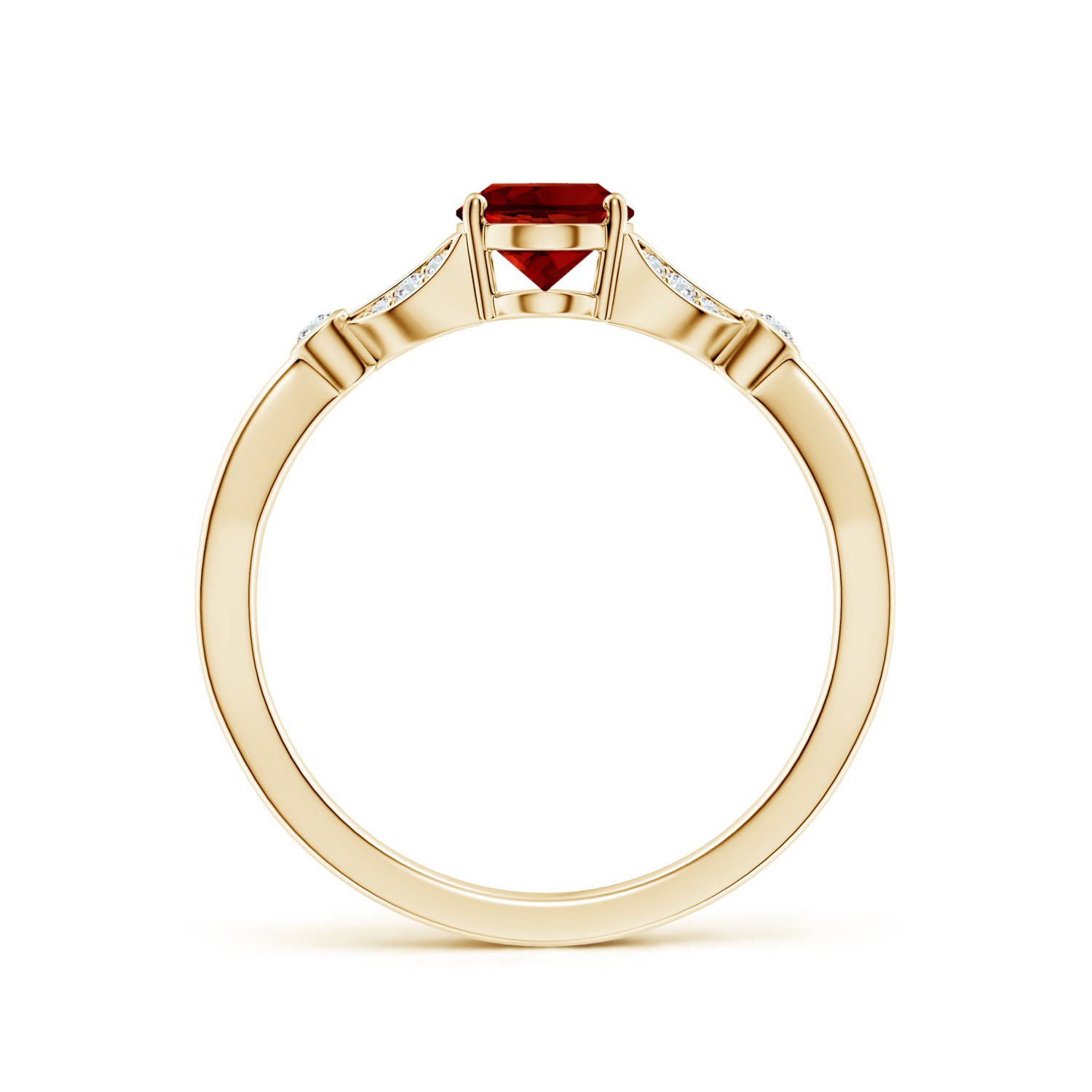7x5mm Labgrown Lab-Grown Nature-Inspired Oval Ruby Engagement Ring with Leaf Motifs in 18K Yellow Gold - side 3