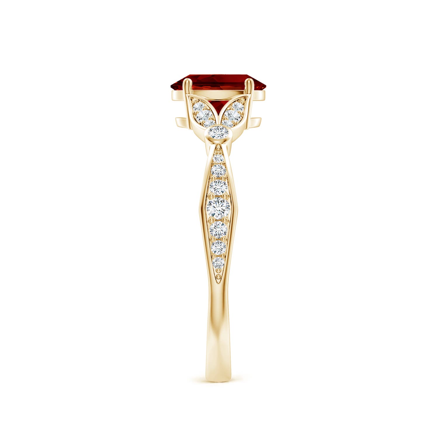 7x5mm Labgrown Lab-Grown Nature-Inspired Oval Ruby Engagement Ring with Leaf Motifs in 18K Yellow Gold - side 4