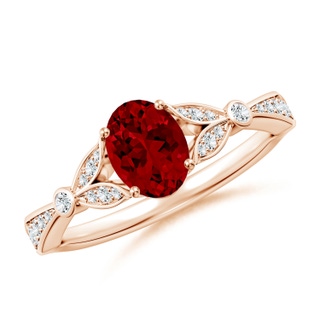 7x5mm Labgrown Lab-Grown Nature-Inspired Oval Ruby Engagement Ring with Leaf Motifs in Rose Gold