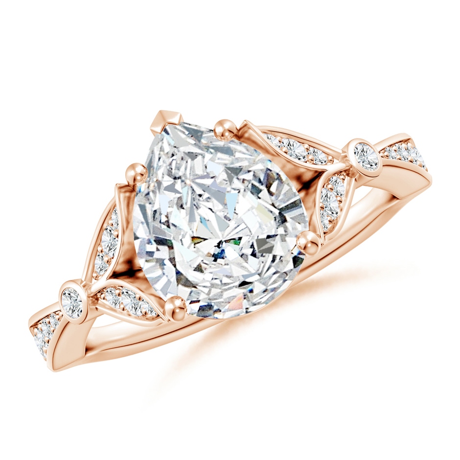 10x8mm FGVS Lab-Grown Nature-Inspired Pear Diamond Engagement Ring with Leaf Motifs in Rose Gold 
