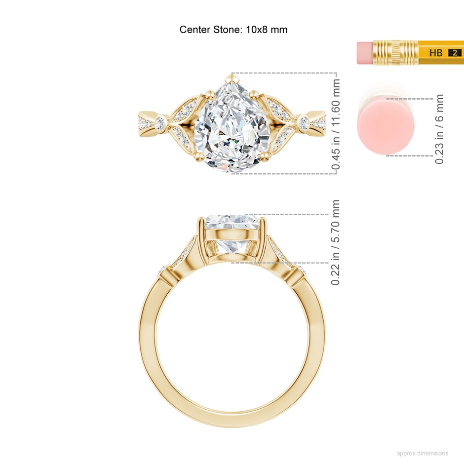 10x8mm FGVS Lab-Grown Nature-Inspired Pear Diamond Engagement Ring with Leaf Motifs in Yellow Gold ruler