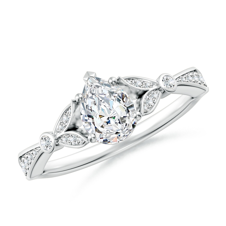 7x5mm FGVS Lab-Grown Nature-Inspired Pear Diamond Engagement Ring with Leaf Motifs in White Gold 