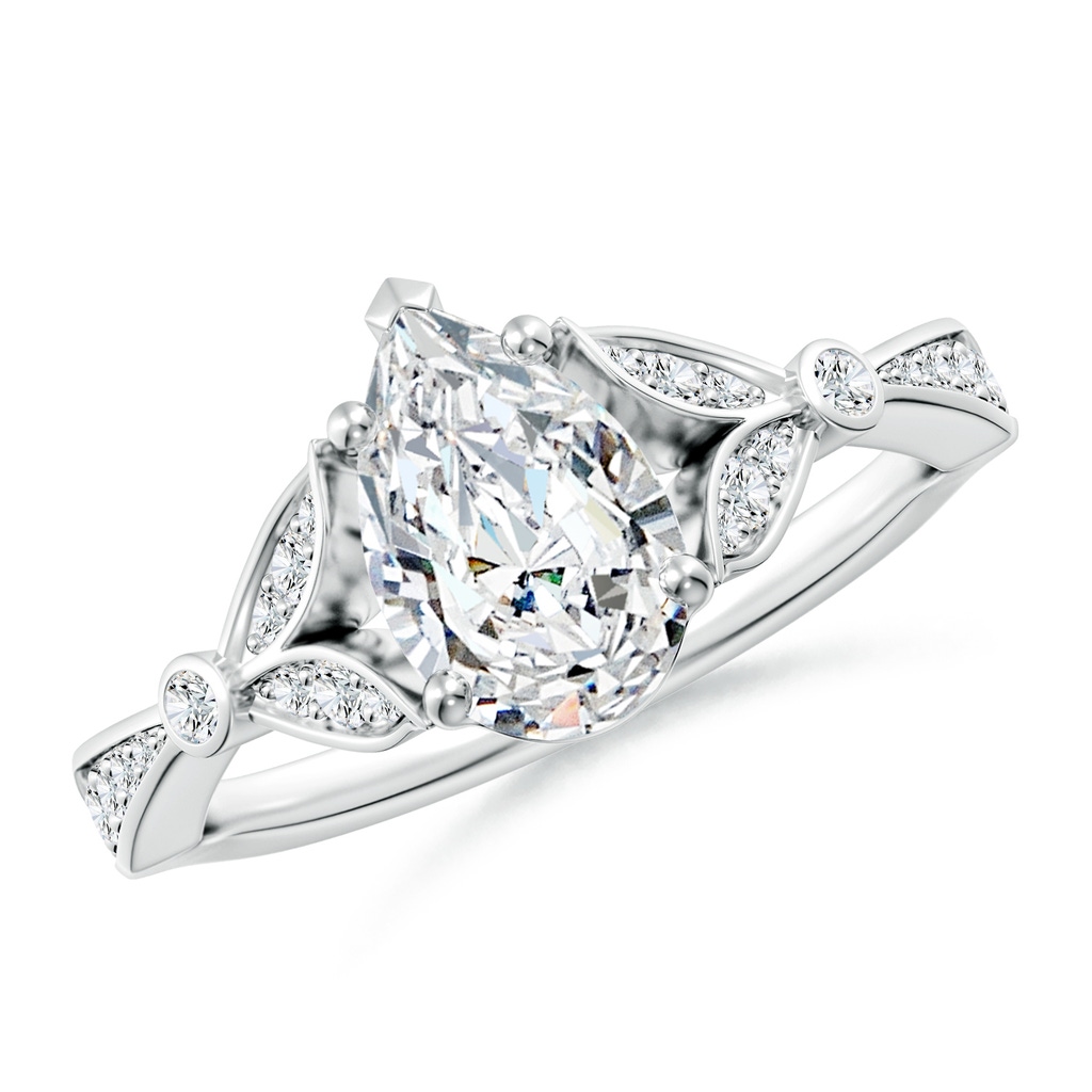 9.5x6mm FGVS Lab-Grown Nature-Inspired Pear Diamond Engagement Ring with Leaf Motifs in White Gold