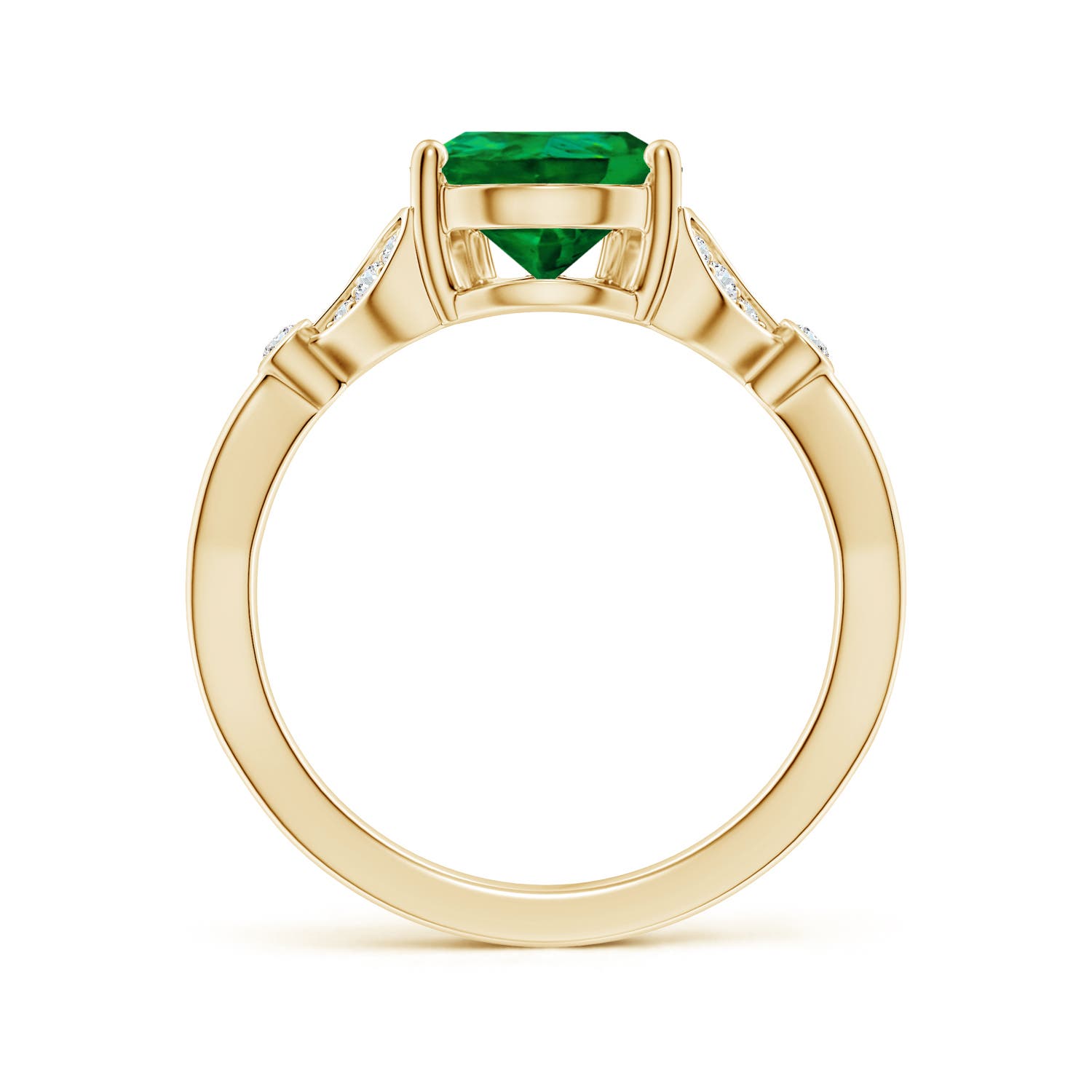 10x8mm Labgrown Lab-Grown Nature-Inspired Pear Emerald Engagement Ring with Leaf Motifs in 18K Yellow Gold