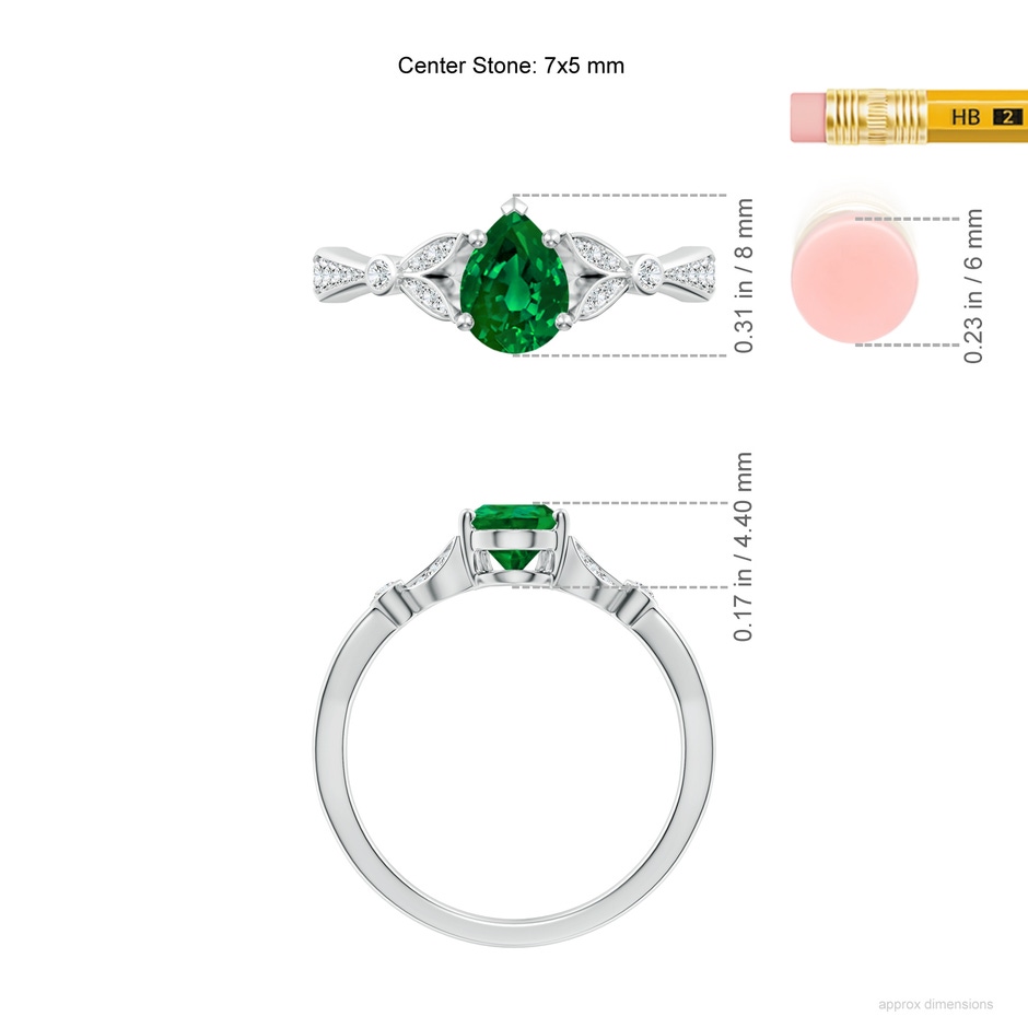 7x5mm Labgrown Lab-Grown Nature-Inspired Pear Emerald Engagement Ring with Leaf Motifs in P950 Platinum ruler