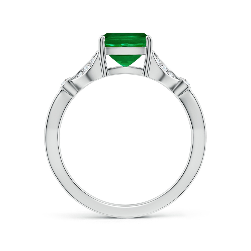 9x7mm Labgrown Lab-Grown Nature-Inspired Cushion Recatngular Emerald Engagement Ring with Leaf Motifs in White Gold Side 199