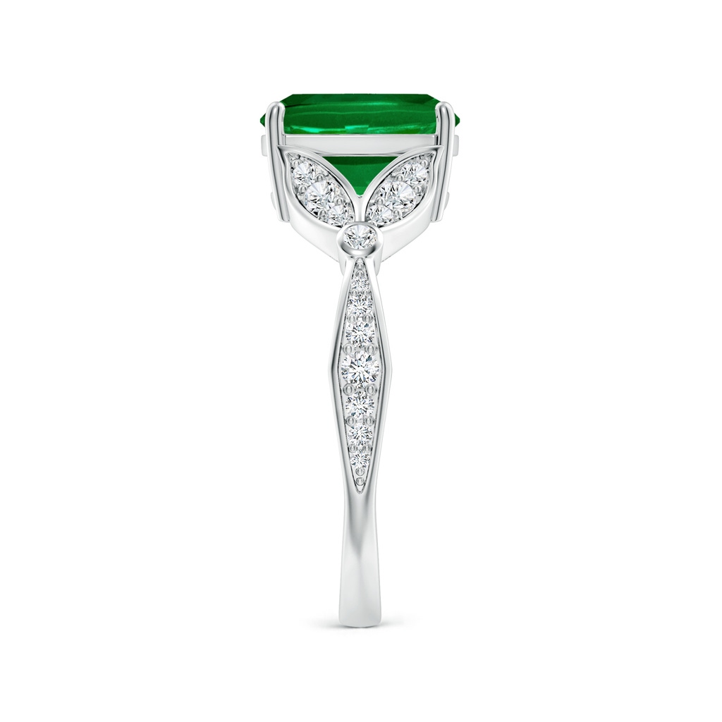 9x7mm Labgrown Lab-Grown Nature-Inspired Cushion Recatngular Emerald Engagement Ring with Leaf Motifs in White Gold Side 299
