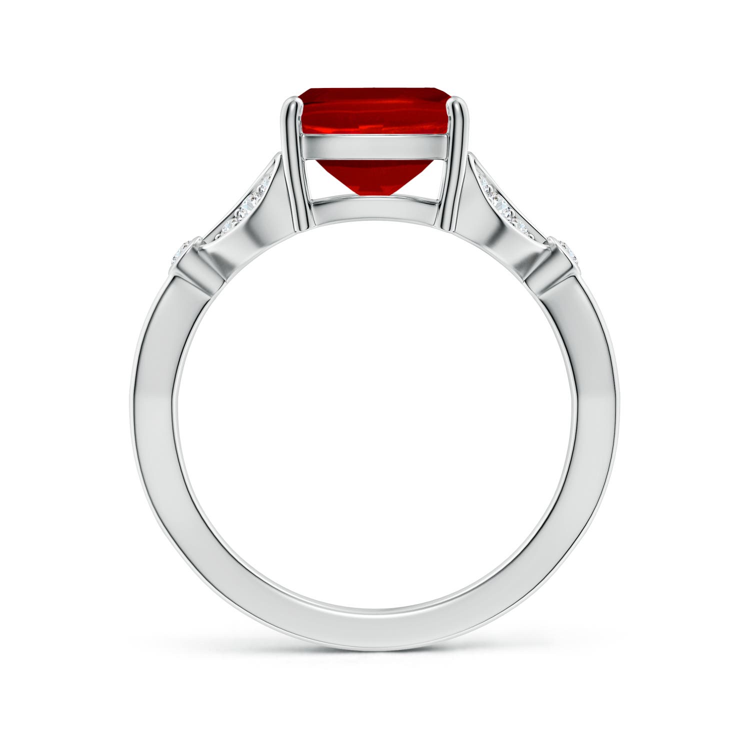 10x8mm Labgrown Lab-Grown Nature-Inspired Cushion Rectangular Ruby Engagement Ring with Leaf Motifs in 18K White Gold