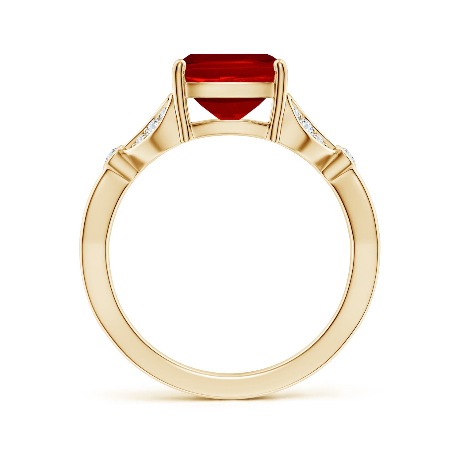10x8mm Labgrown Lab-Grown Nature-Inspired Cushion Rectangular Ruby Engagement Ring with Leaf Motifs in 18K Yellow Gold