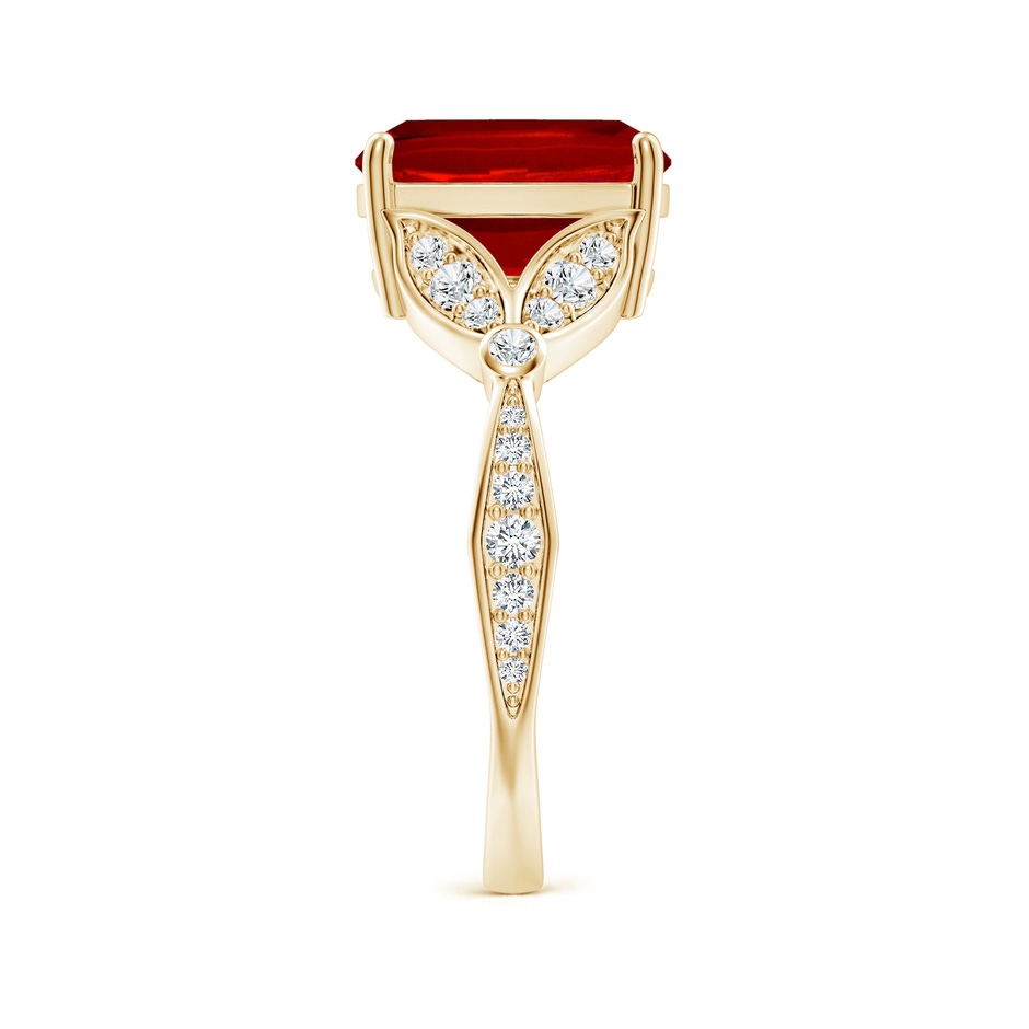 10x8mm Labgrown Lab-Grown Nature-Inspired Cushion Rectangular Ruby Engagement Ring with Leaf Motifs in 18K Yellow Gold side 299