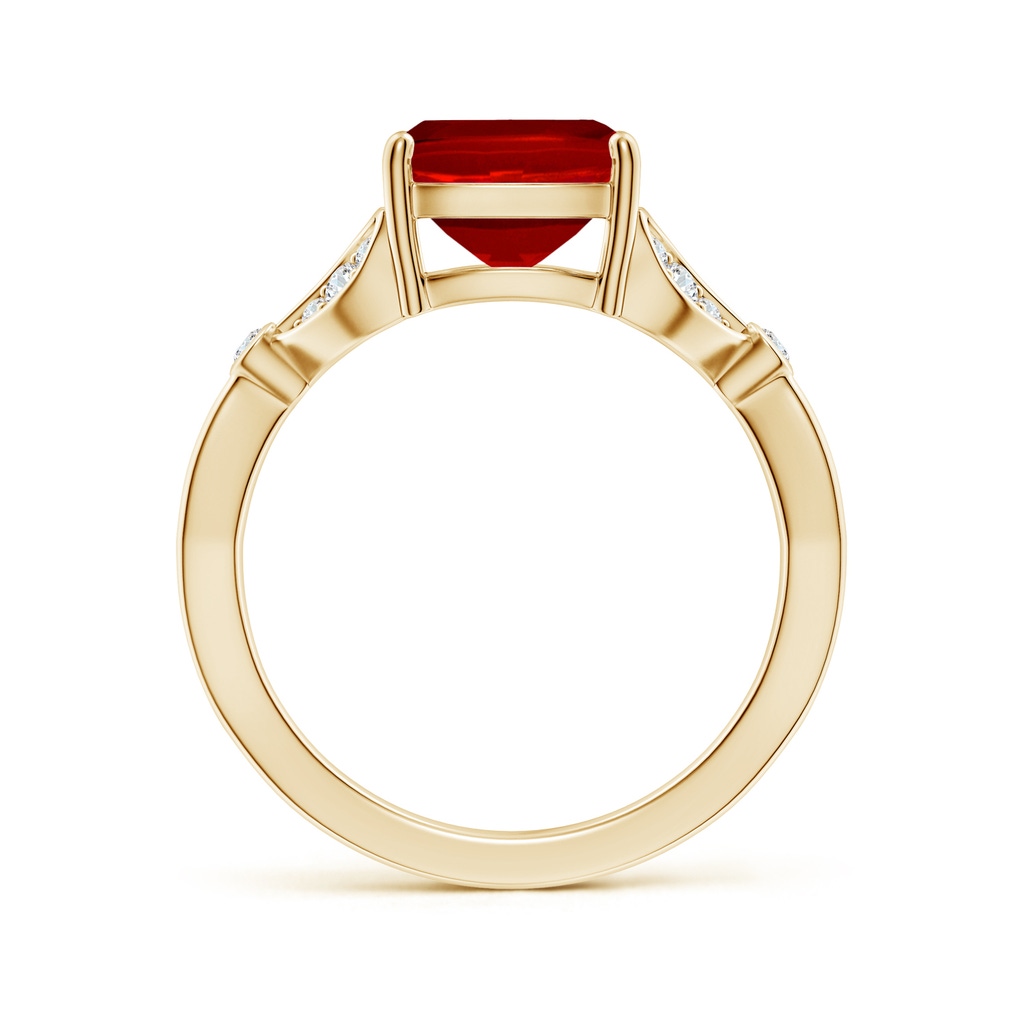 10x8mm Labgrown Lab-Grown Nature-Inspired Cushion Rectangular Ruby Engagement Ring with Leaf Motifs in Yellow Gold - side 199