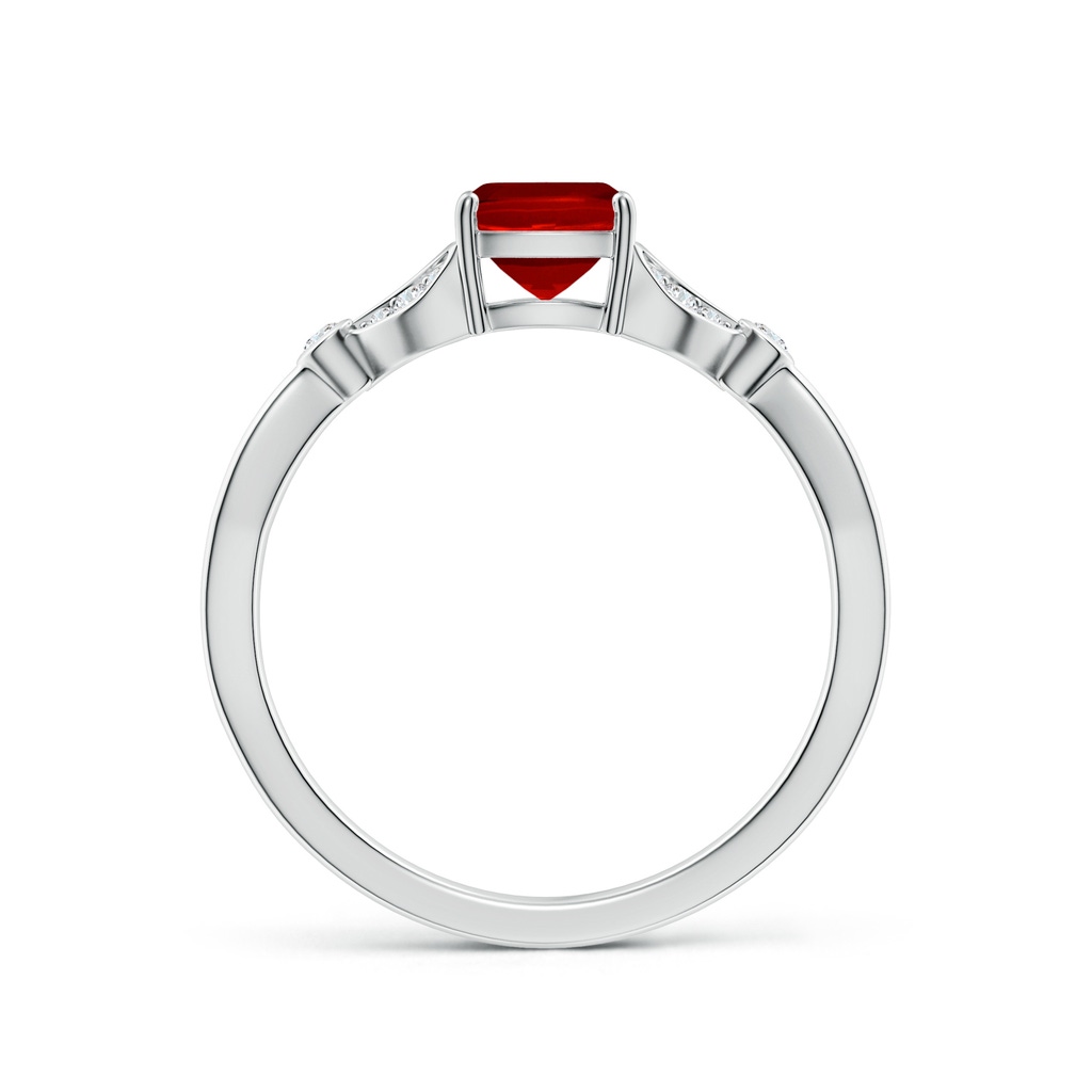 7x5mm Labgrown Lab-Grown Nature-Inspired Cushion Rectangular Ruby Engagement Ring with Leaf Motifs in 18K White Gold - side 199