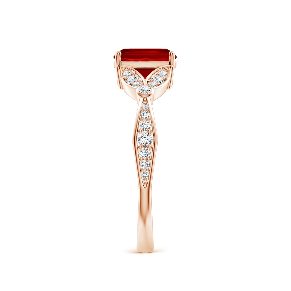 7x5mm Labgrown Lab-Grown Nature-Inspired Cushion Rectangular Ruby Engagement Ring with Leaf Motifs in Rose Gold side 299
