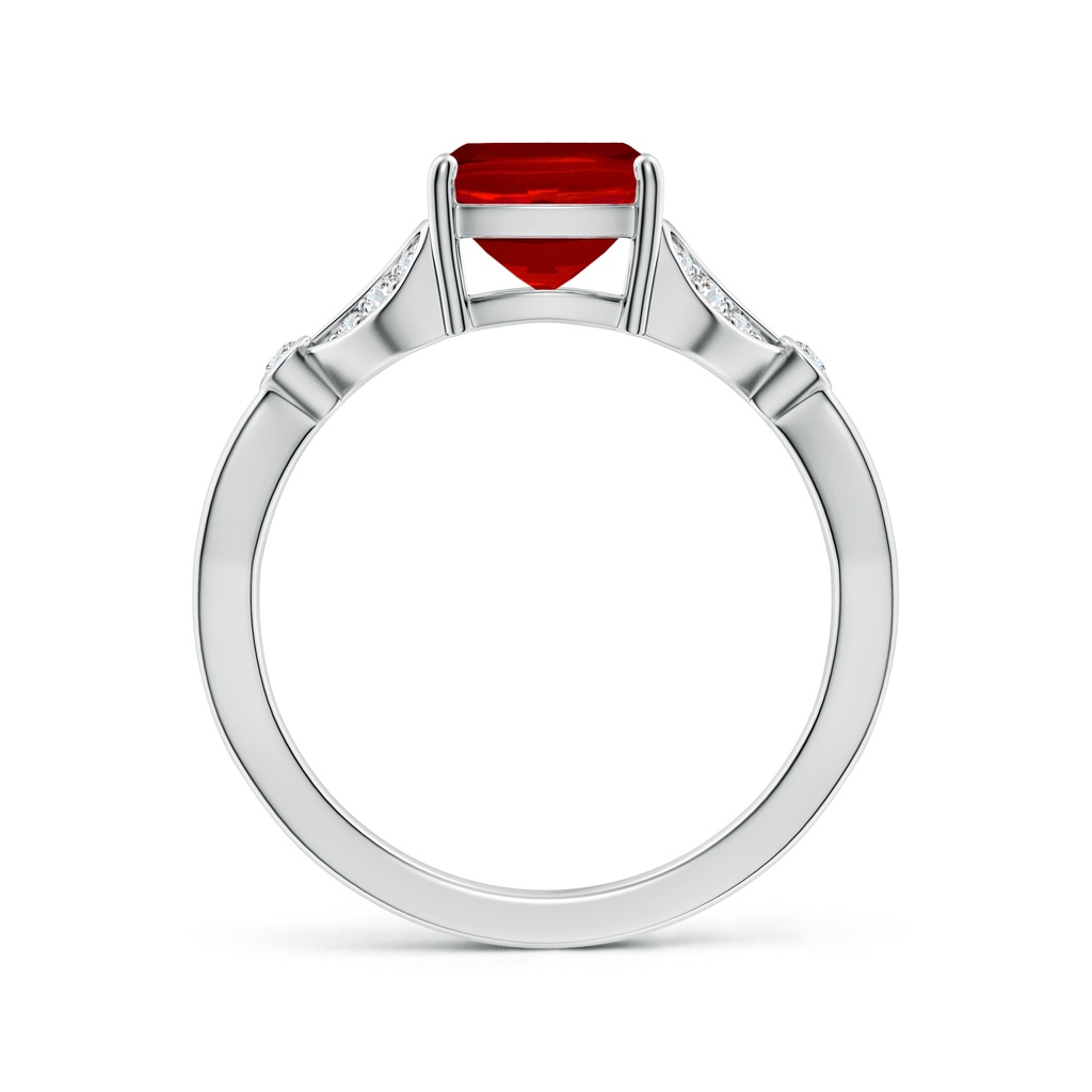 9x7mm Labgrown Lab-Grown Nature-Inspired Cushion Rectangular Ruby Engagement Ring with Leaf Motifs in White Gold - side 199