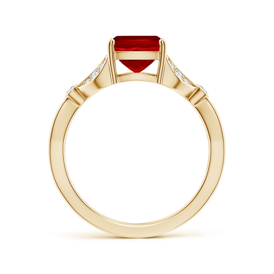 9x7mm Labgrown Lab-Grown Nature-Inspired Cushion Rectangular Ruby Engagement Ring with Leaf Motifs in Yellow Gold side 199