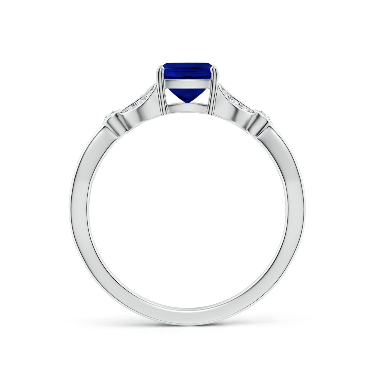 7x5mm Labgrown Lab-Grown Nature-Inspired Cushion Rectangular Blue Sapphire Engagement Ring with Leaf Motifs in 18CT White Gold - side 3