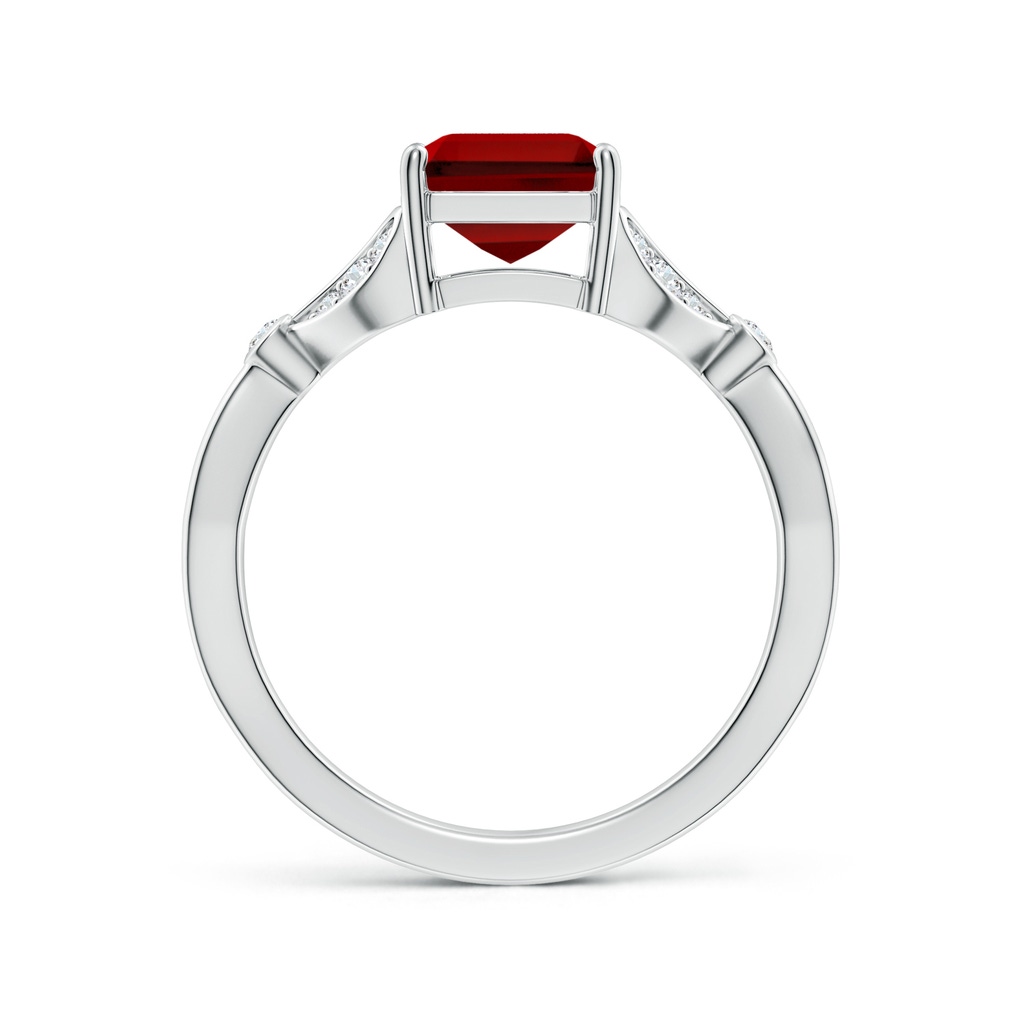 9x7mm Labgrown Lab-Grown Nature-Inspired Cushion Rectangular Ruby Engagement Ring with Leaf Motifs in White Gold Side 199