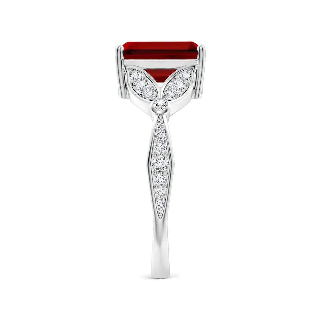 9x7mm Labgrown Lab-Grown Nature-Inspired Cushion Rectangular Ruby Engagement Ring with Leaf Motifs in White Gold Side 299