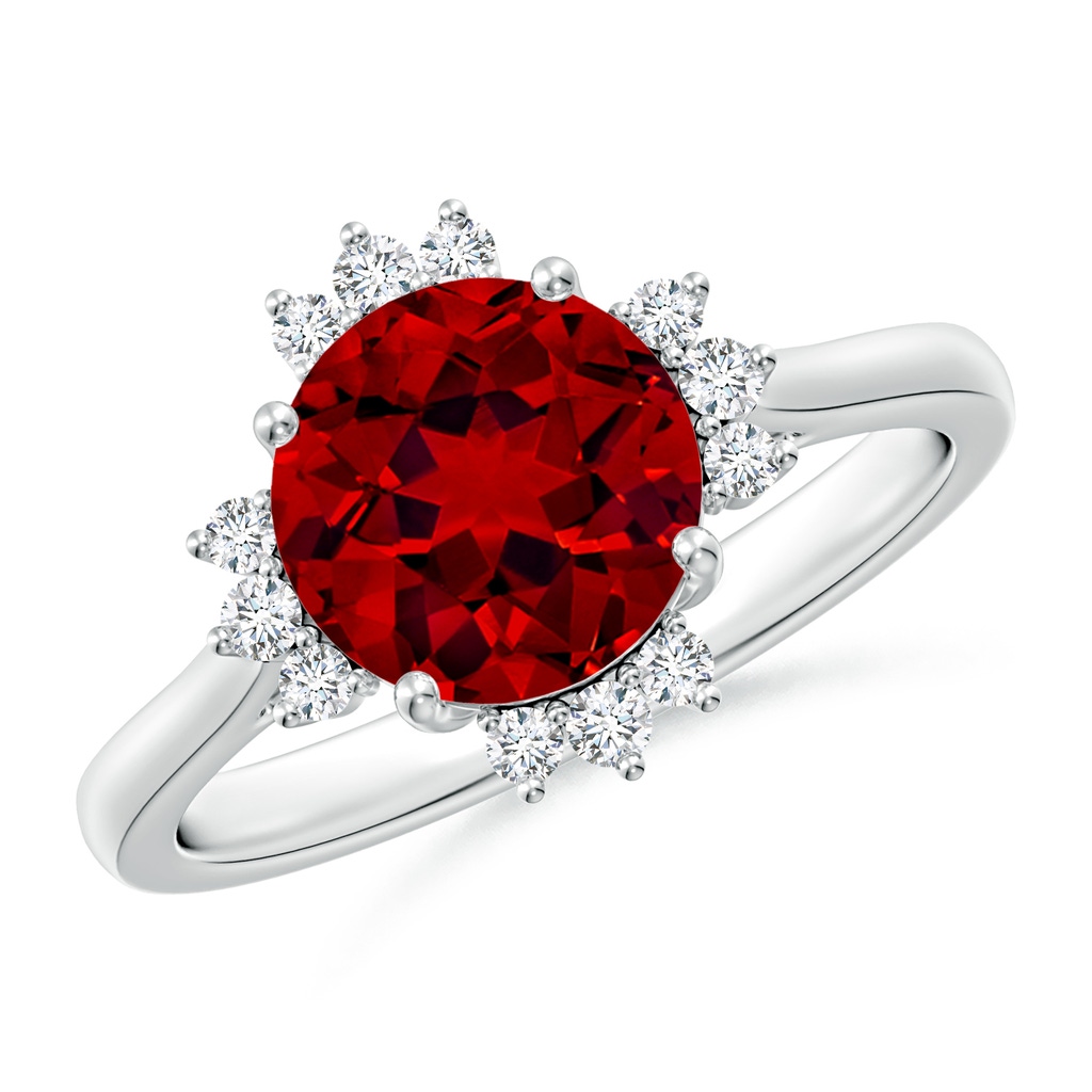 8mm Labgrown Lab-Grown Prong-Set Round Ruby Halo Engagement Ring in White Gold