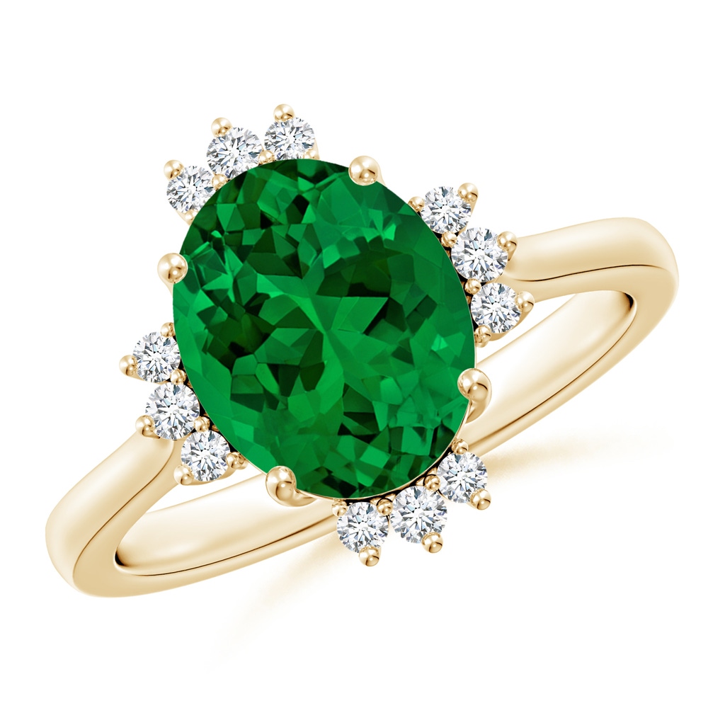 10x8mm Labgrown Lab-Grown Prong-Set Oval Emerald Halo Engagement Ring in 18K Yellow Gold