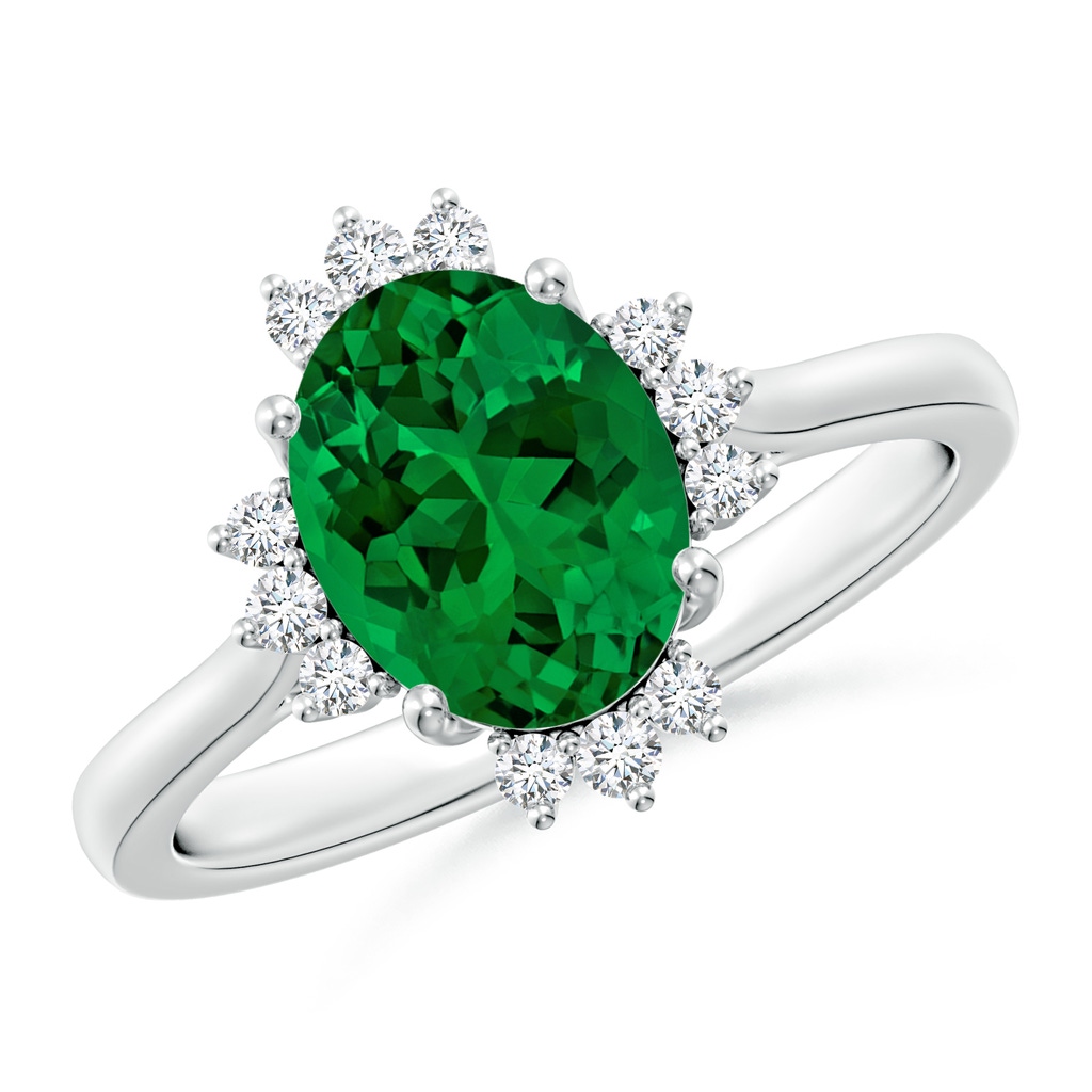 9x7mm Labgrown Lab-Grown Prong-Set Oval Emerald Halo Engagement Ring in White Gold