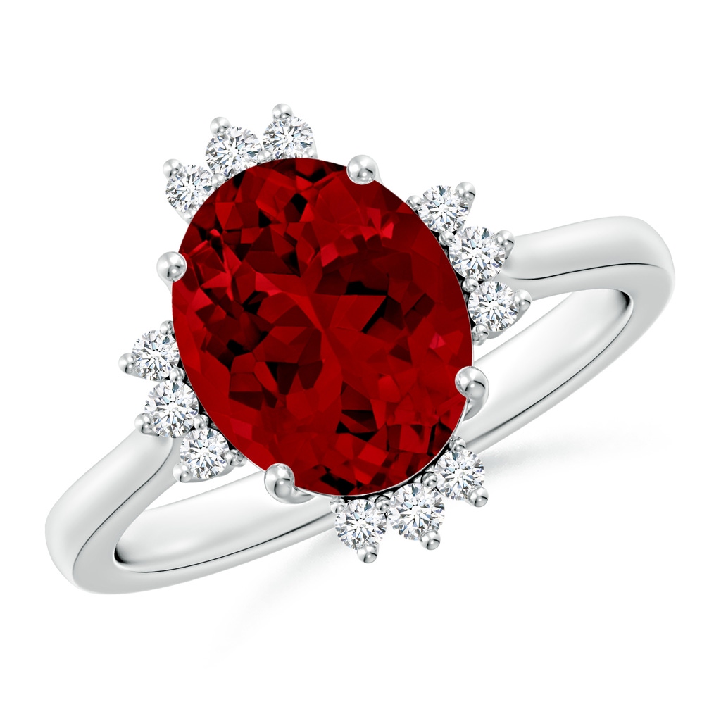 10x8mm Labgrown Lab-Grown Prong-Set Oval Ruby Halo Engagement Ring in White Gold