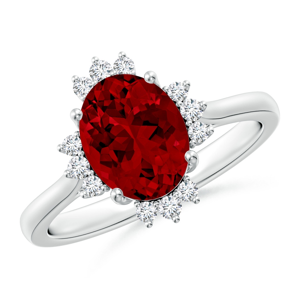 9x7mm Labgrown Lab-Grown Prong-Set Oval Ruby Halo Engagement Ring in White Gold