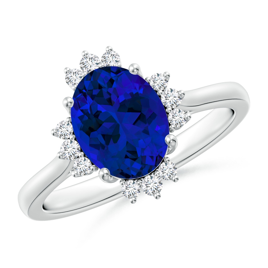 9x7mm Labgrown Lab-Grown Prong-Set Oval Blue Sapphire Halo Engagement Ring in White Gold