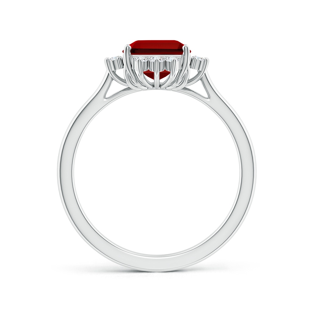 9x7mm Labgrown Lab-Grown Prong-Set Emerald-Cut Ruby Halo Engagement Ring in White Gold Side 199