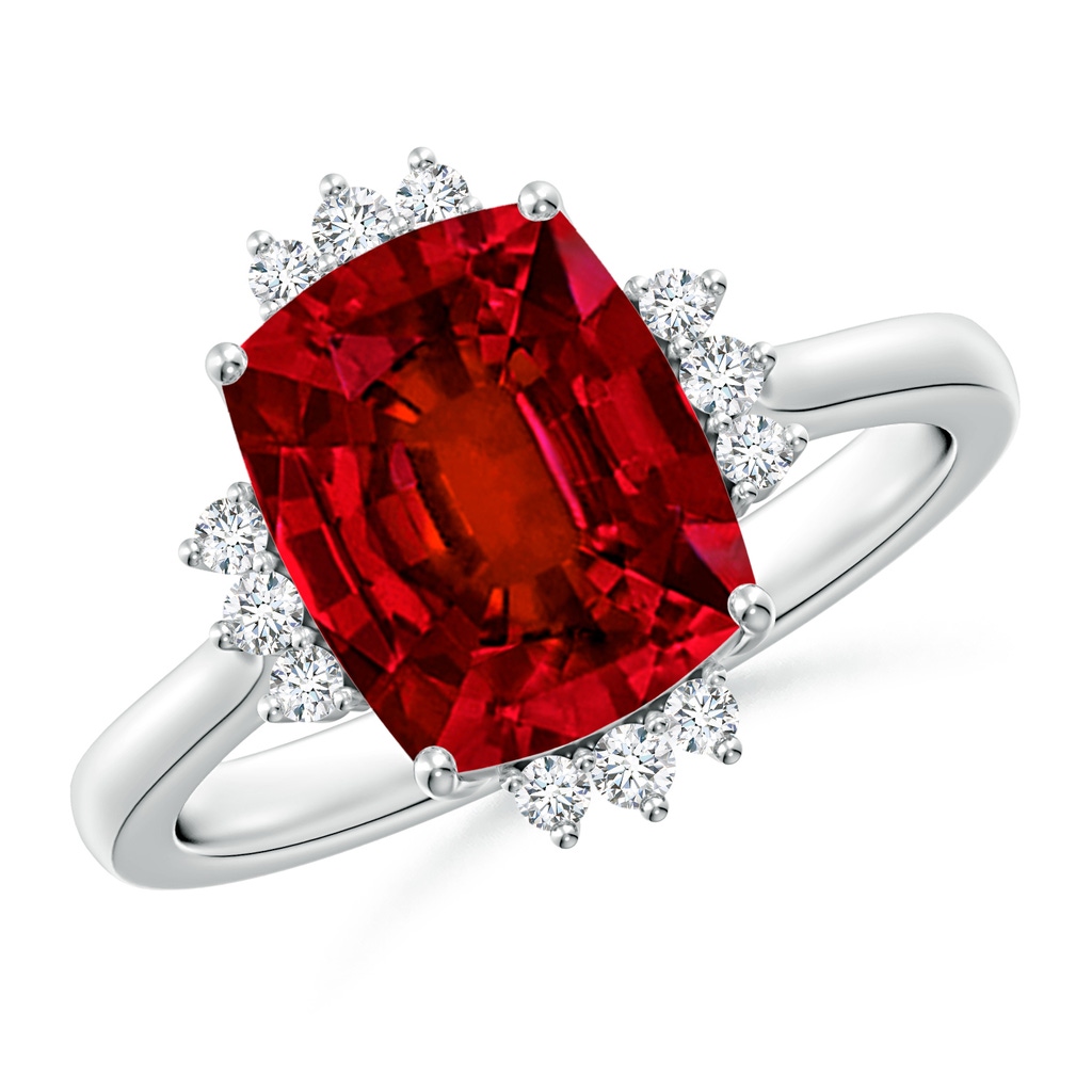 10x8mm Labgrown Lab-Grown Prong-Set Cushion Rectangular Ruby Halo Engagement Ring in White Gold