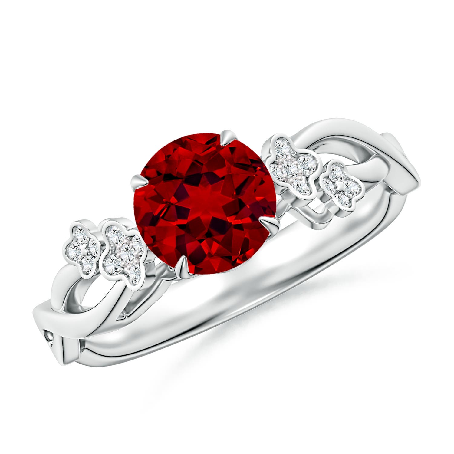 6.5mm Labgrown Lab-Grown Nature-Inspired Round Ruby Floral Engagement Ring in 18K White Gold
