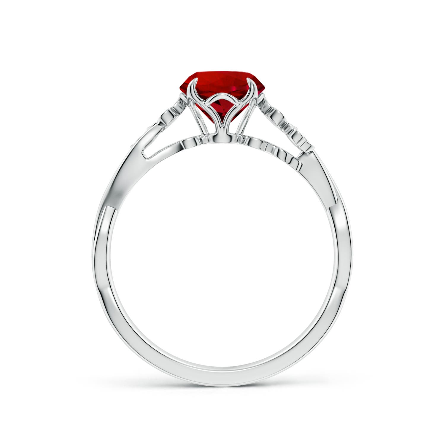6.5mm Labgrown Lab-Grown Nature-Inspired Round Ruby Floral Engagement Ring in 18K White Gold