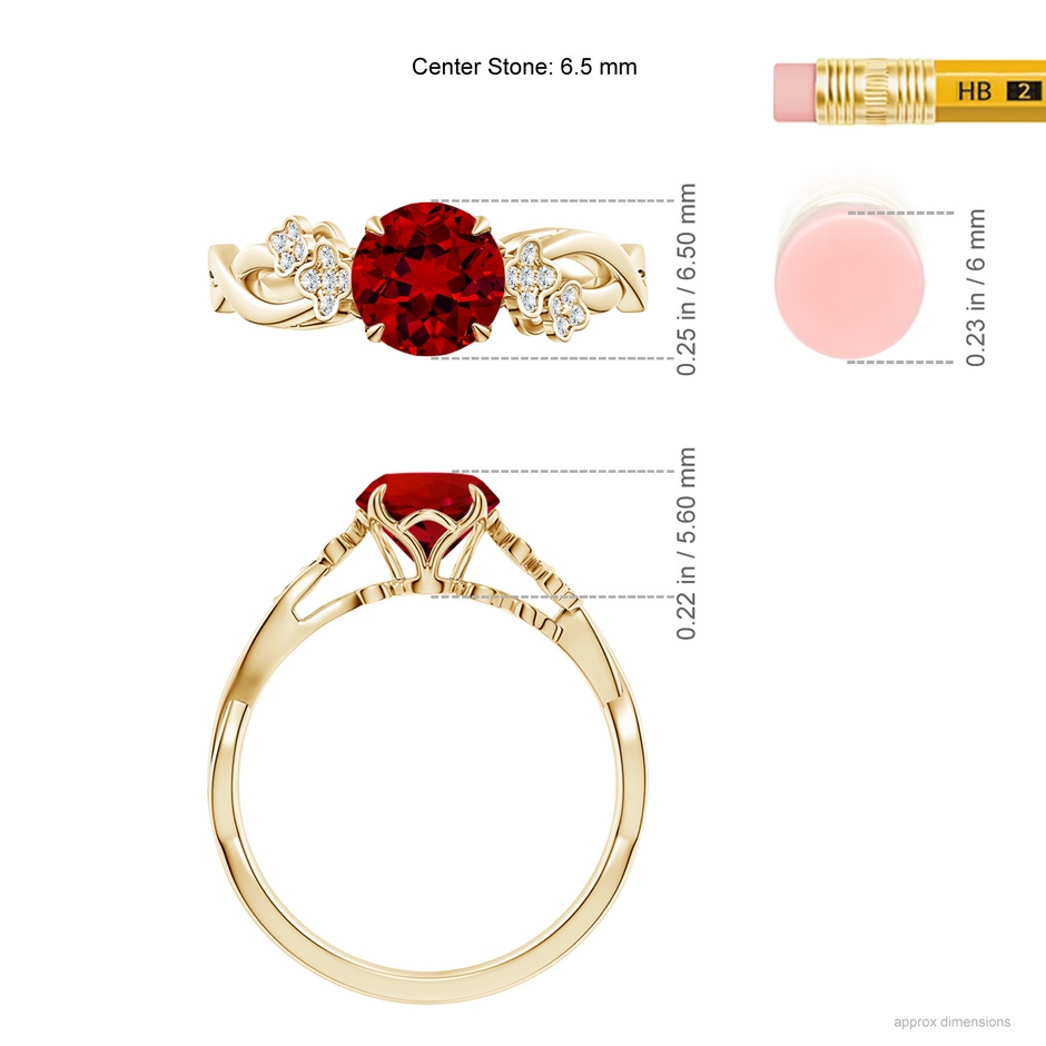 6.5mm Labgrown Lab-Grown Nature-Inspired Round Ruby Floral Engagement Ring in Yellow Gold ruler