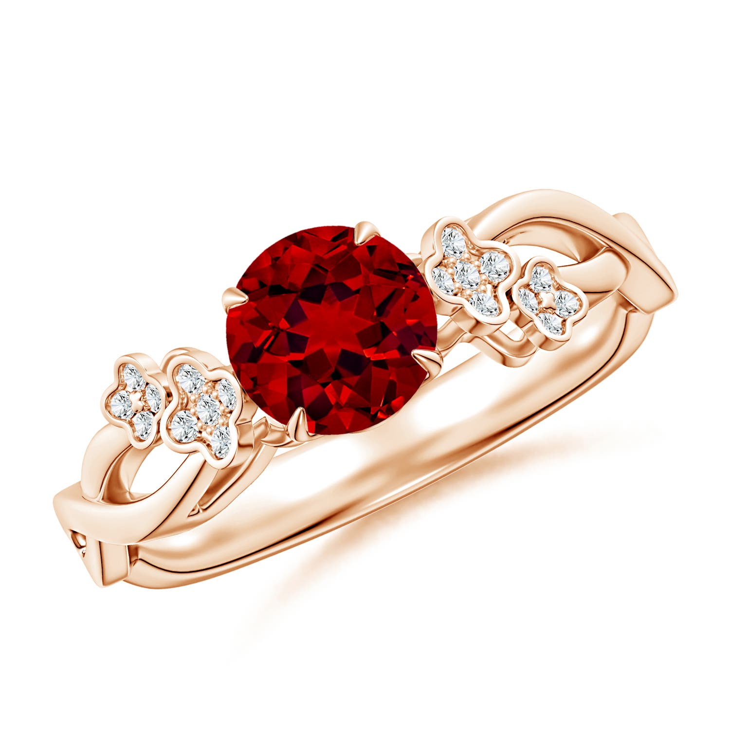 6mm Labgrown Lab-Grown Nature-Inspired Round Ruby Floral Engagement Ring in 18K Rose Gold
