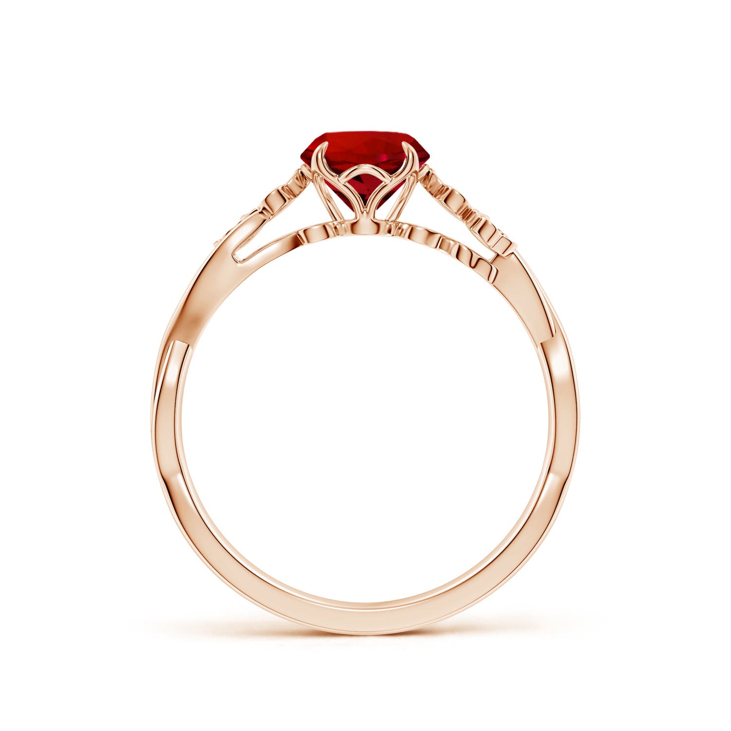 6mm Labgrown Lab-Grown Nature-Inspired Round Ruby Floral Engagement Ring in 18K Rose Gold