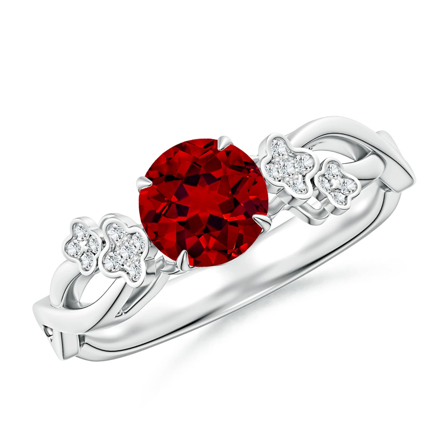 6mm Labgrown Lab-Grown Nature-Inspired Round Ruby Floral Engagement Ring in 18K White Gold