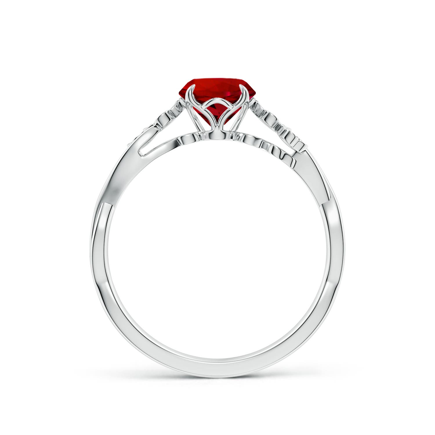 6mm Labgrown Lab-Grown Nature-Inspired Round Ruby Floral Engagement Ring in 18K White Gold