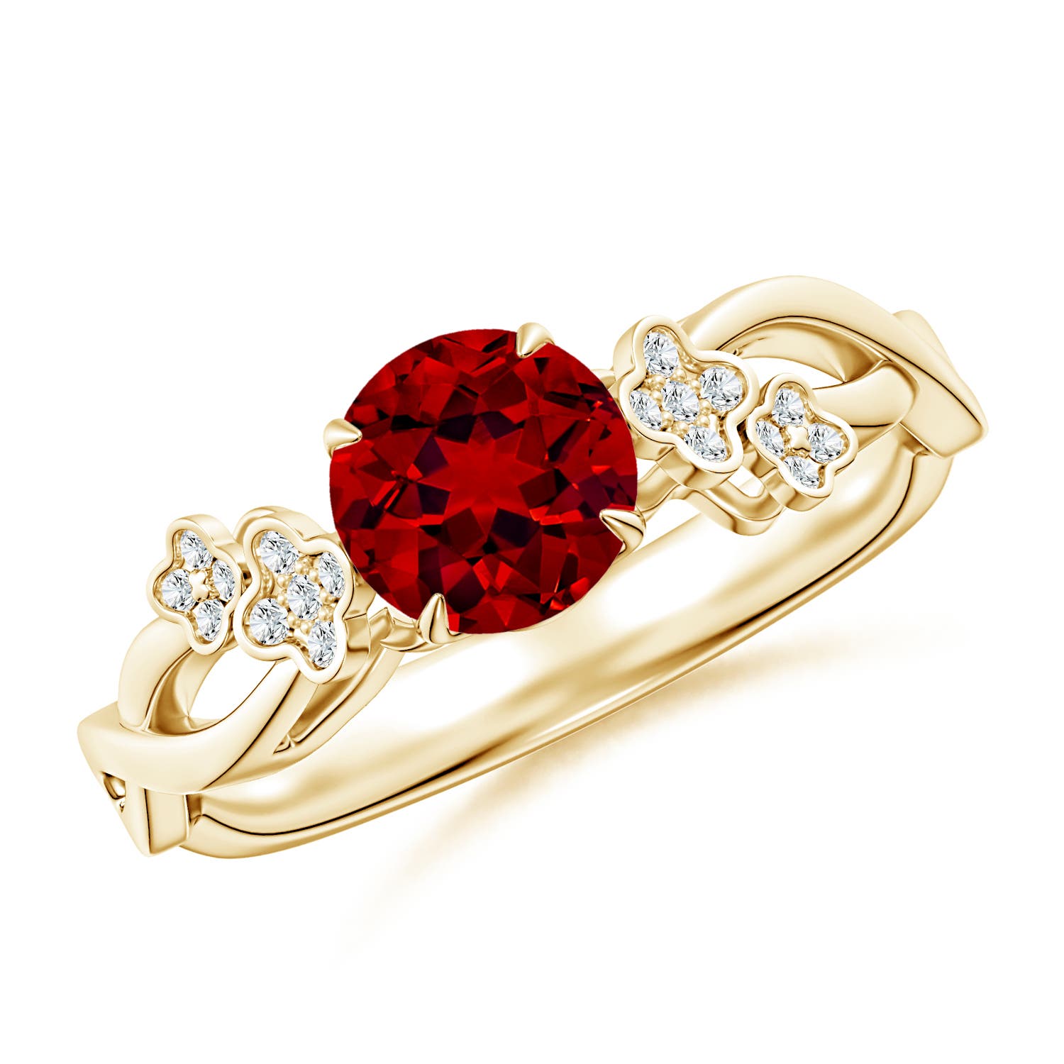 6mm Labgrown Lab-Grown Nature-Inspired Round Ruby Floral Engagement Ring in 18K Yellow Gold