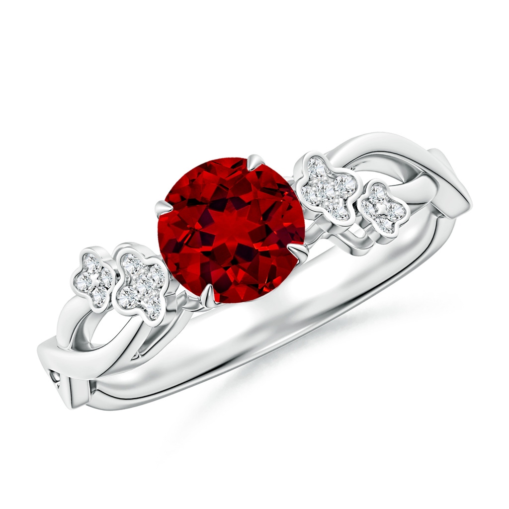 6mm Labgrown Lab-Grown Nature-Inspired Round Ruby Floral Engagement Ring in P950 Platinum
