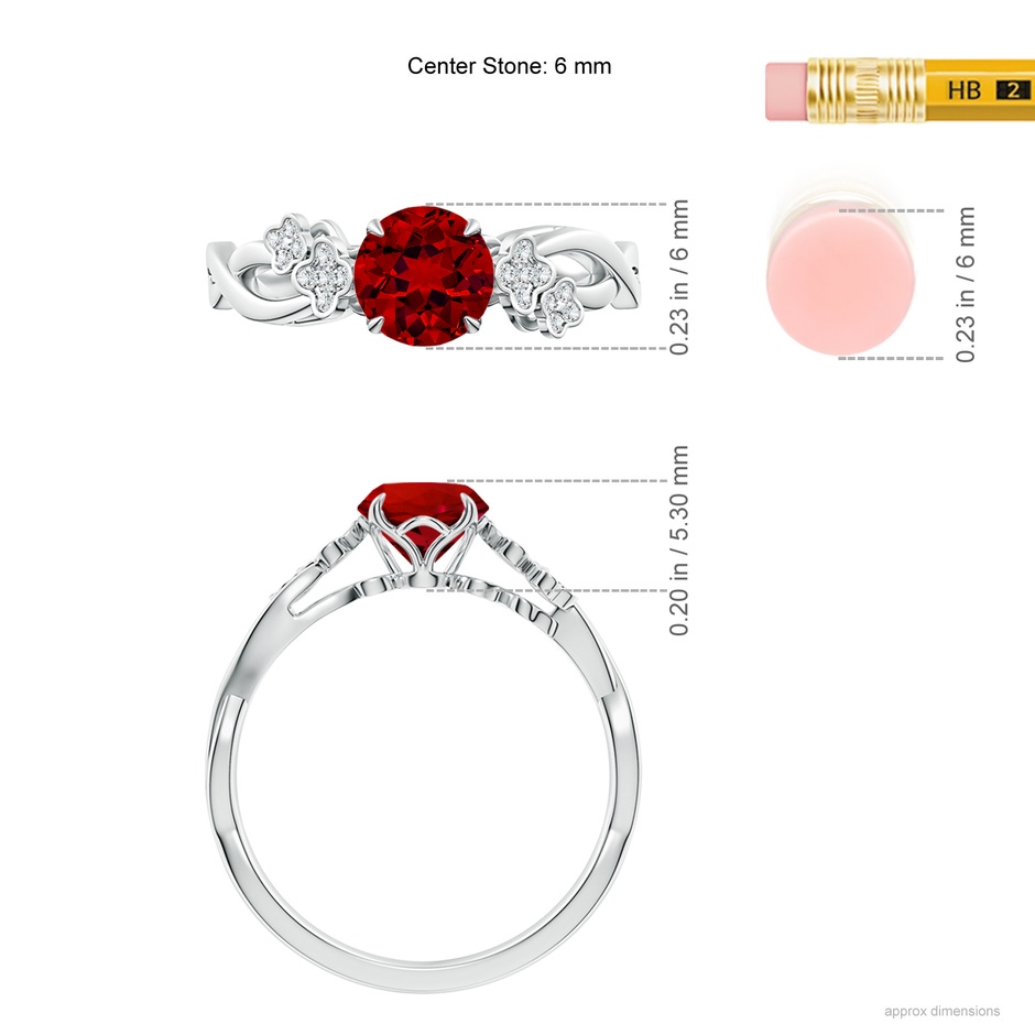 6mm Labgrown Lab-Grown Nature-Inspired Round Ruby Floral Engagement Ring in P950 Platinum ruler